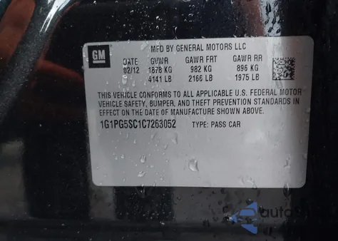 2012 Chevrolet Cruze 2Lt from USA, damaged, VIN 1G1PG5SC1C7263052